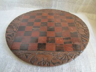 Vintage African 2 Sides Hand Carved Animal Design Ebony Wood Chess Board / Tray
