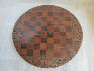 Vintage African 2 Sides Hand Carved Animal Design Ebony Wood Chess Board / Tray 2