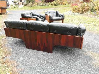 Claudio Salocchi,  Oriolo,  Italian,  Rosewood And Leather Sofa And Chair Set