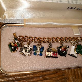 Vintage 1950’s 60’s Girl Scouts Charm Bracelet W 12 Charms 3