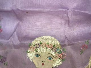 Vintage Embroidered Dresser Scarf 1920s - 1930s Flapper Girl 48 