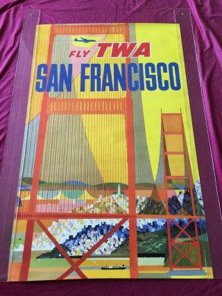 1958 “san Francisco Fly Twa” David Klein Vintage Rolled Travel Poster