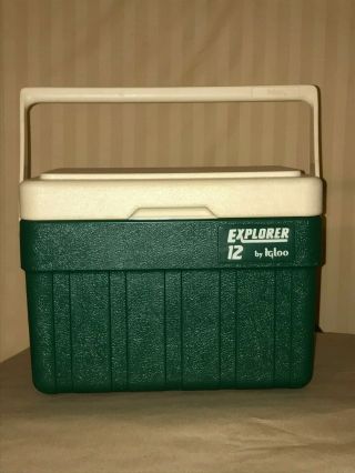 Vintage Igloo Explorer 12 Cooler Hunter Green With Cream Lid & Handle - Feb.  1985