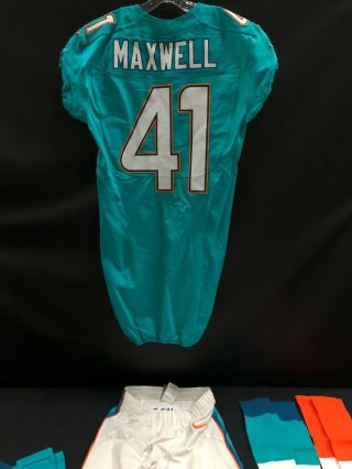 41 MIAMI DOLPHINS BYRON MAXWELL GAME JERSEY FULL SET W/PANTS & SOCKS 2