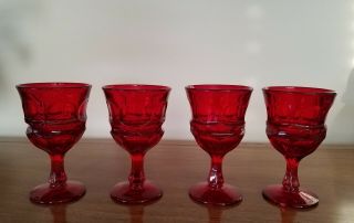 4 Fostoria Argus Ruby Red 6 1/2 " Wine Goblets Glasses Vintage Stemware Set 1