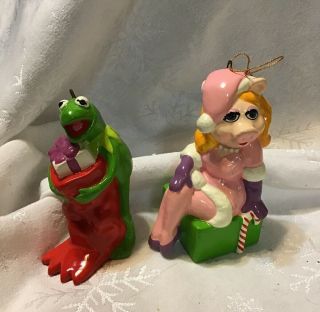Vintage Muppets Christmas Ornaments Kermit The Frog And Miss Piggy 1971