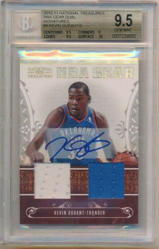 Kevin Durant 2010/11 National Treasures Nba Gear Auto Jersey 2/5 Bgs 9.  5 Gem 10