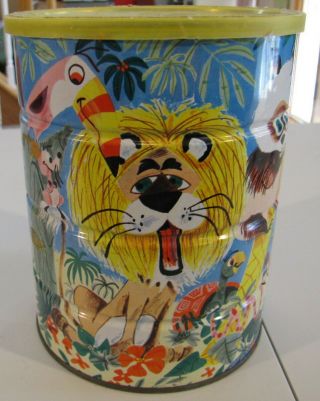 Vintage Folger’s Coffee Can With Jungle / Zoo Animal Design