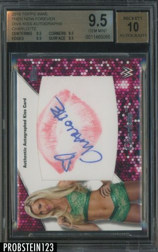 2016 Topps Wwe Then Now Forever Diva Kiss Charlotte Flair Auto /25 Bgs 9.  5