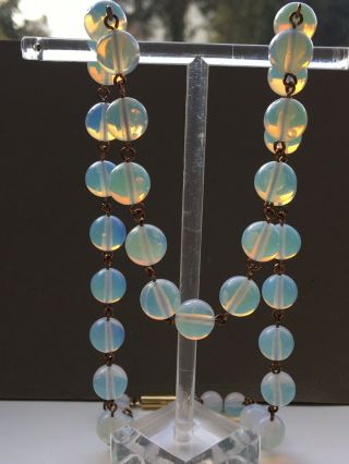 Art Deco Vintage Style Moonstone Glass Bead Paste Necklace