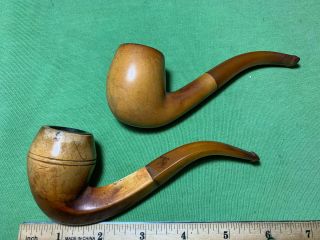 2 Very Old Meerschaum Pipes With Amber? Stems