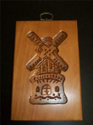Vtg Gene Wilson Hand Carved Windmill Wood Gingerbread Speculaas Cookie Mold