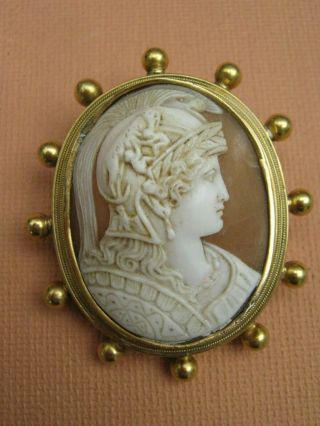 Large Antique Victorian Gold Mounted Carved Shell Cameo Brooch - For Repair