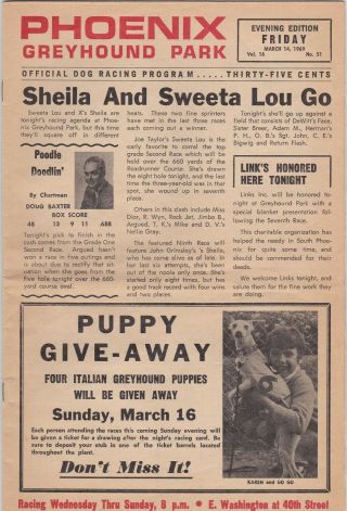 Phoenix Greyhound Program March 14,  1969