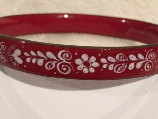 Vintage Austria Enamel Hand Painted Flowers/leaves Bangle Bracelet Red And White