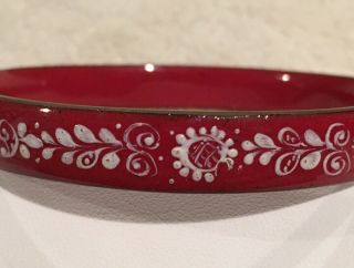 Vintage Austria Enamel Hand Painted Flowers/Leaves Bangle Bracelet Red And White 2