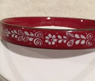 Vintage Austria Enamel Hand Painted Flowers/Leaves Bangle Bracelet Red And White 3