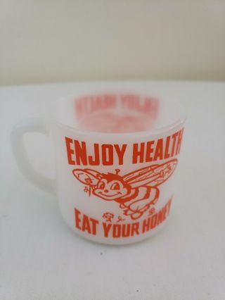 Vintage Bee Keeper Association Eat Your Honey Federal Milk Glass Coffee Mug