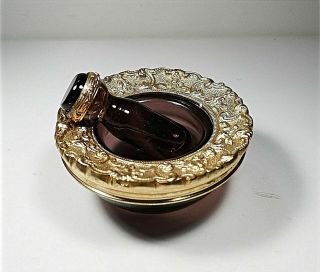 Antique Purple Glass Whit Brass Apothecary Mortar & Pestle Medicine