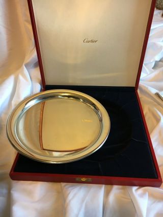 Cartier Pewter Silver Plate Serving Tray 11 " Diameter With Cover & Box