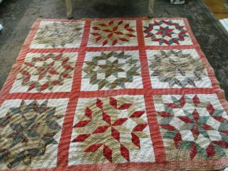 Vintage Handmade Quilt 72 X 62 Star Pattern Very Old Needs Tlc Or Re - Purpose