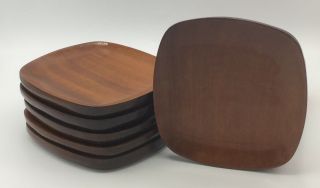 Vintage Set Of 6 Hand Crafted Mahogany Wooden Side Salad Plates Caribcraft