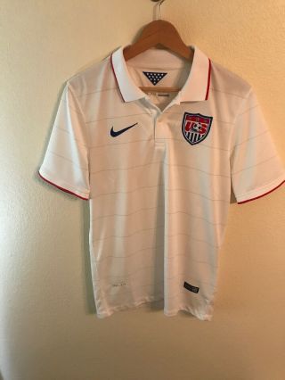 Nike Dri Fit Small Us Soccer Polo Shirt White Red Polyester Authentic 2014 Men 