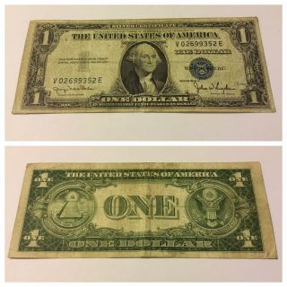 Vintage $1 1935 - D Wide Silver Certificate One Dollar Bill Blue Seal Washington