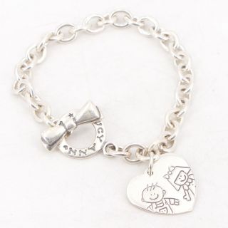 Vtg Sterling Silver Lucy Ann Boy Girl Heart Charm 7.  5 " Chain Bracelet - 25g