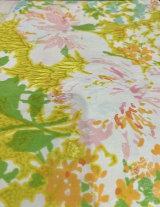 Rare Vintage Mcm 1960s Fabric Bold Yellow Green Pink Orange Blue White Floral