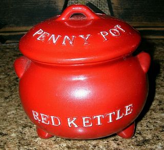 Vintage Hong Kong Penny Pot Red Kettle Plastic Bank Salvation Army Style