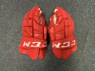 Nhl Game Pro Stock Ccm Hockey Gloves 10k Detroit Red Wings 14 " Helm