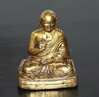 Antique Tibetan Gilt Bronze Buddha,  Portrait Lama,  16th Century,  Museum Quality.