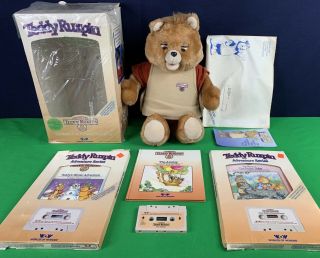 Vintage 1985 Teddy Ruxpin Talking Bear W Box,  3 Books And Tapes