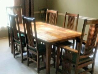 Arts & Craft Mission Stickley Furniture Dining Room Table 2 Arm & 4 Side Chairs