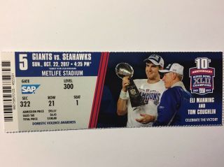 York Giants Vs Seattle Seahawks October 22,  2017 Ticket Stub