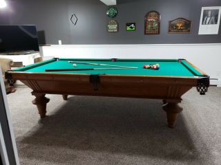 Fully restored antique Narraganset pool table,  9 ft.  bumpers,  pockets,  etc 2