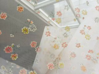 Vintage flocked fabric sheer guc 15.  5 ft x 4 ft 3