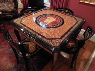 Notturno Intarsio 38 1/2 " Inlaid Italian Wood Convertible Game Table With Chairs