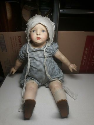 Vintage/antique Composition And Cloth 28 " Boy Doll Unsigned