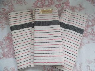 3 Vintage French Metis Linen Torchons / Tea Towels - Mid Century (s)