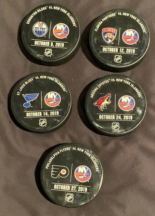 5 York Islanders 2019 - 2020 Game Warm - Up Pucks