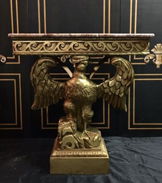 Georgian / Federal,  Gilt Carved Eagle Console Table.  Marble Top