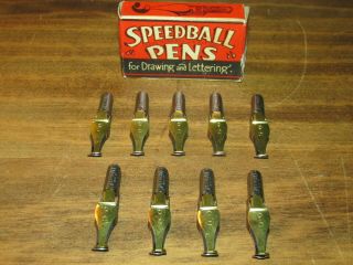 Vintage Nos (9) Speedball Pens D - 0 Oval Triple Res.  Fountain Pen Tips Nibs W/box