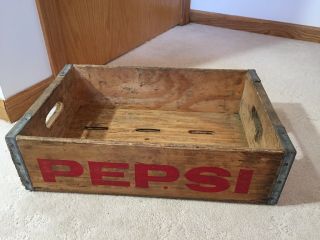 Vintage Pepsi Cola Soda Pop Wooden Crate Open Box Side Handles Carrier Undivided