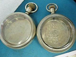 2 Vintage 18 Size Nickel Pocket Watch Cases Swing Out