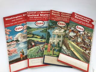 Set Of 4 Vintage 1950’s Era Esso Oil United States Maps From Various Areas
