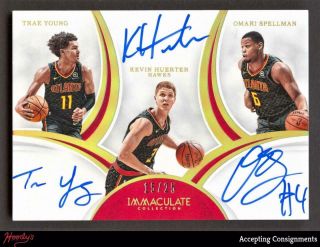2018 - 19 Immaculate Triple Trae Young/huerter/spellman Auto Hawks 15/25 Rc