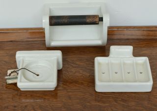Vintage Porcelain Bathroom Fixtures,  Toilet Paper Holder,  Cup Holder And Soap Di