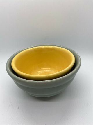 Set Of 2 Vintage Bauer Pottery Usa Ring Ware Beehive Mixing Bowl Yellow And Blue